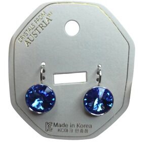 NWT Sapphire Royal Blue SwarovskiElements LeverbackEarrings PlatinumPlated 13mm